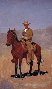 Frederic Remington, Mounted Cowboy in Chaps with Bay Horse